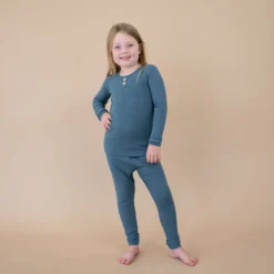 Ribbed Henley Set in Atlantic