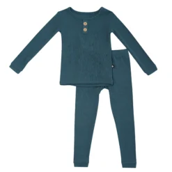 Ribbed Henley Set in Atlantic