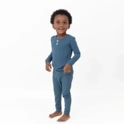 Ribbed Henley Set in Atlantic