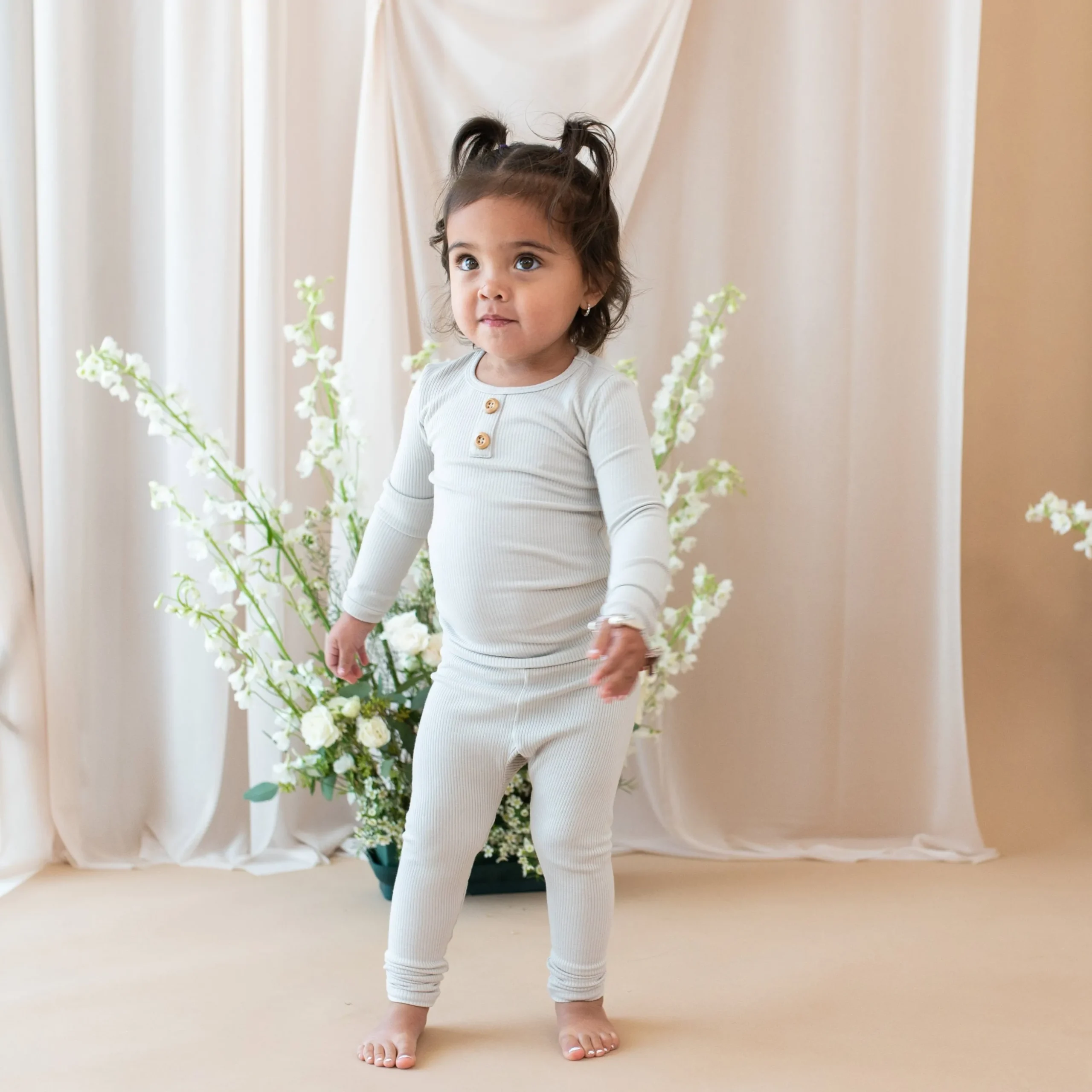 Ribbed Henley Set in Oat