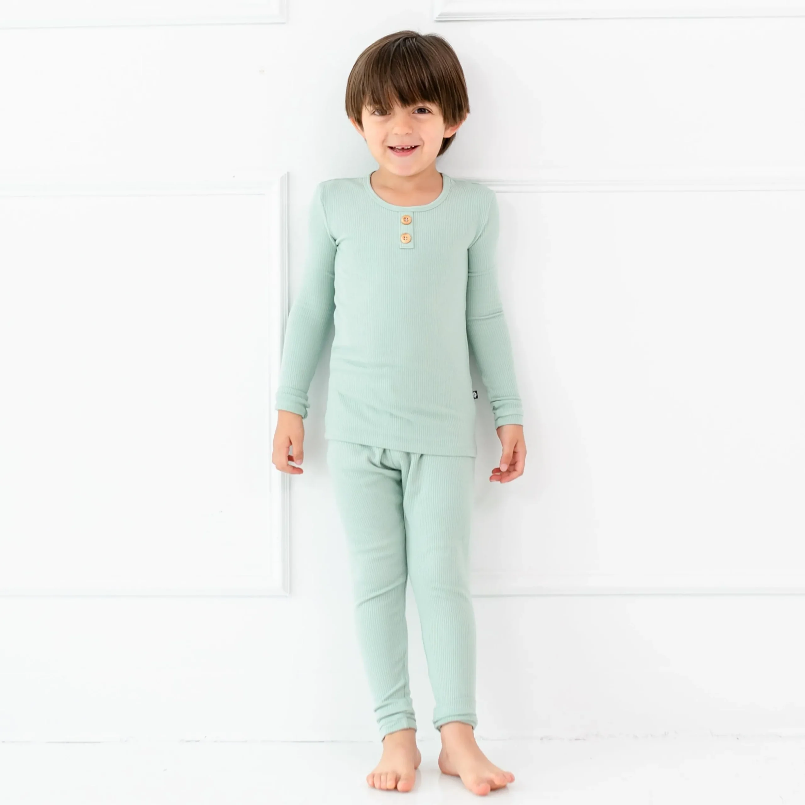 Ribbed Henley Set in Sage