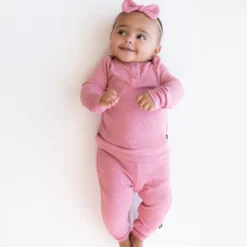 Ribbed Infant Henley Set in Apple Blossom