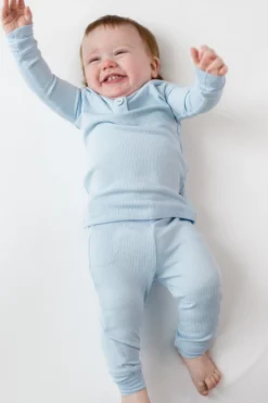 Ribbed Infant Henley Set in Breeze