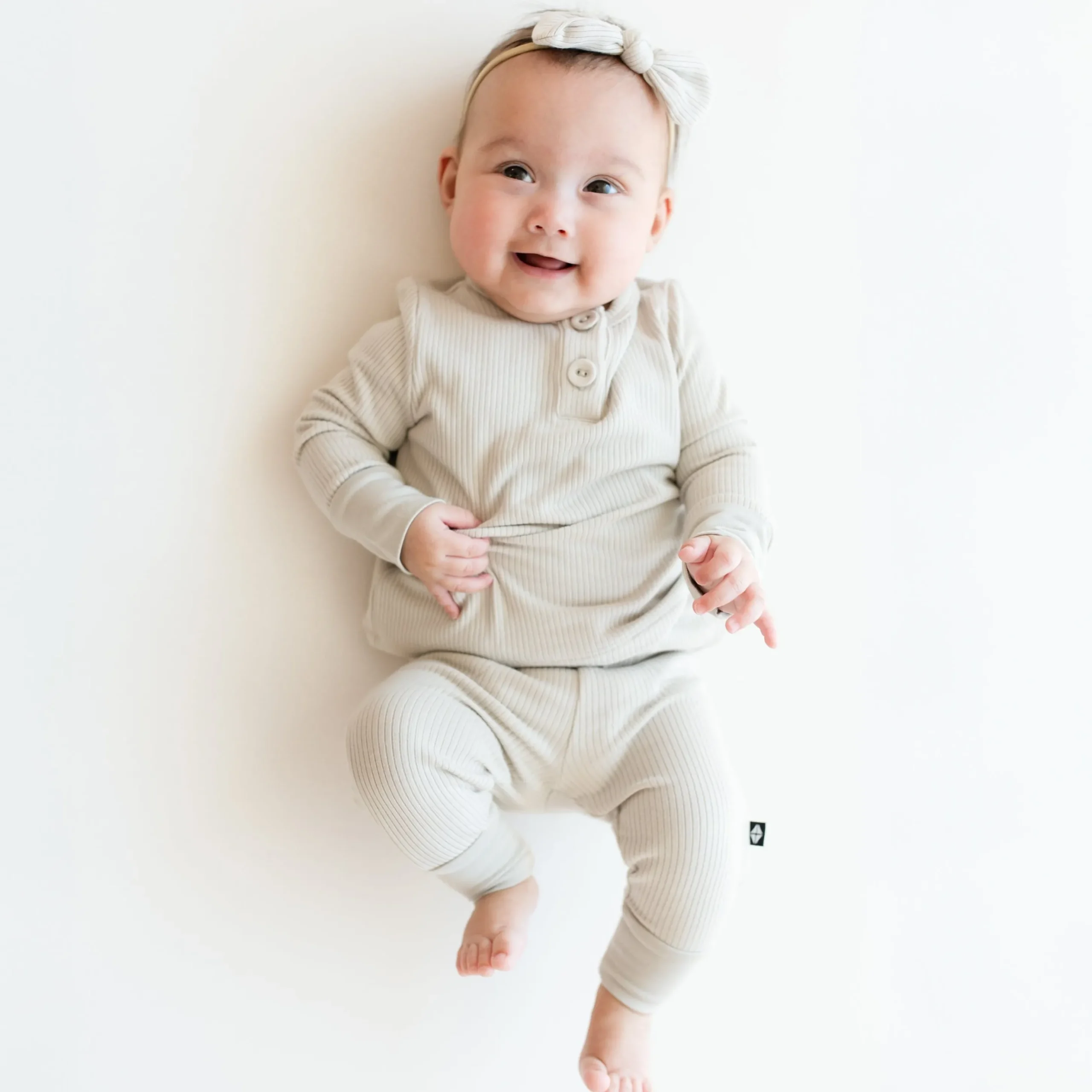 Ribbed Infant Henley Set in Oat