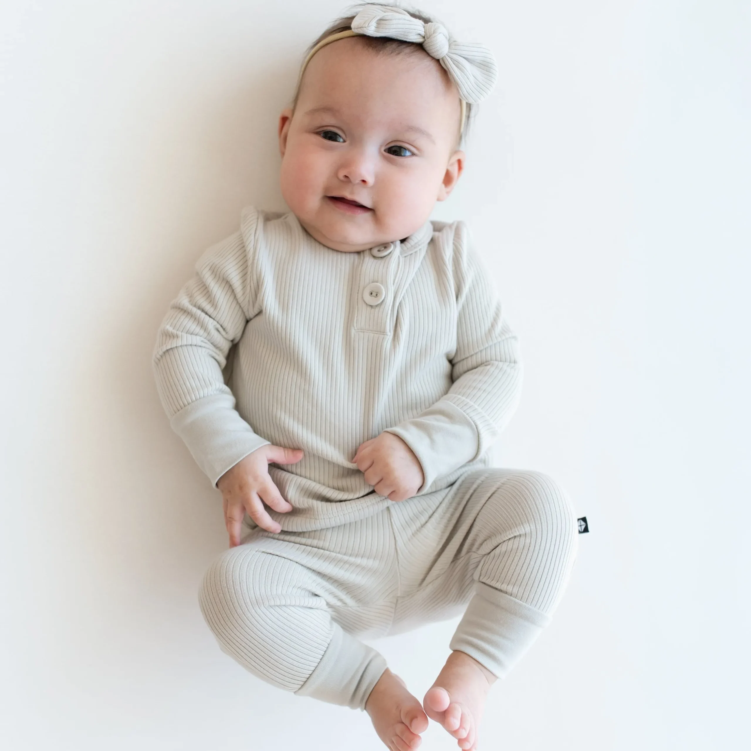 Ribbed Infant Henley Set in Oat
