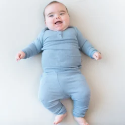 Ribbed Infant Henley Set in Slate