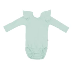 Ribbed Long Sleeve Ruffle Leotard in Sage
