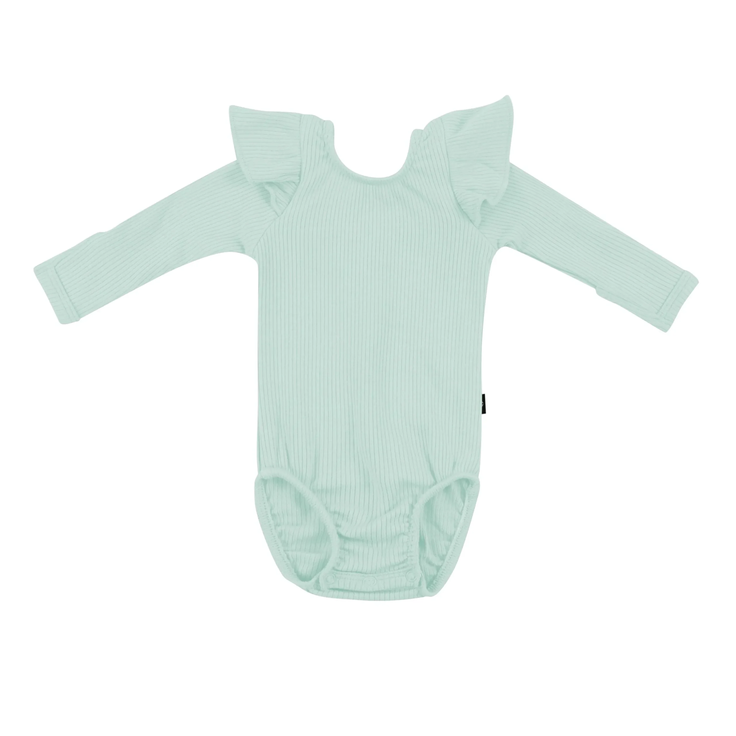 Ribbed Long Sleeve Ruffle Leotard in Sage