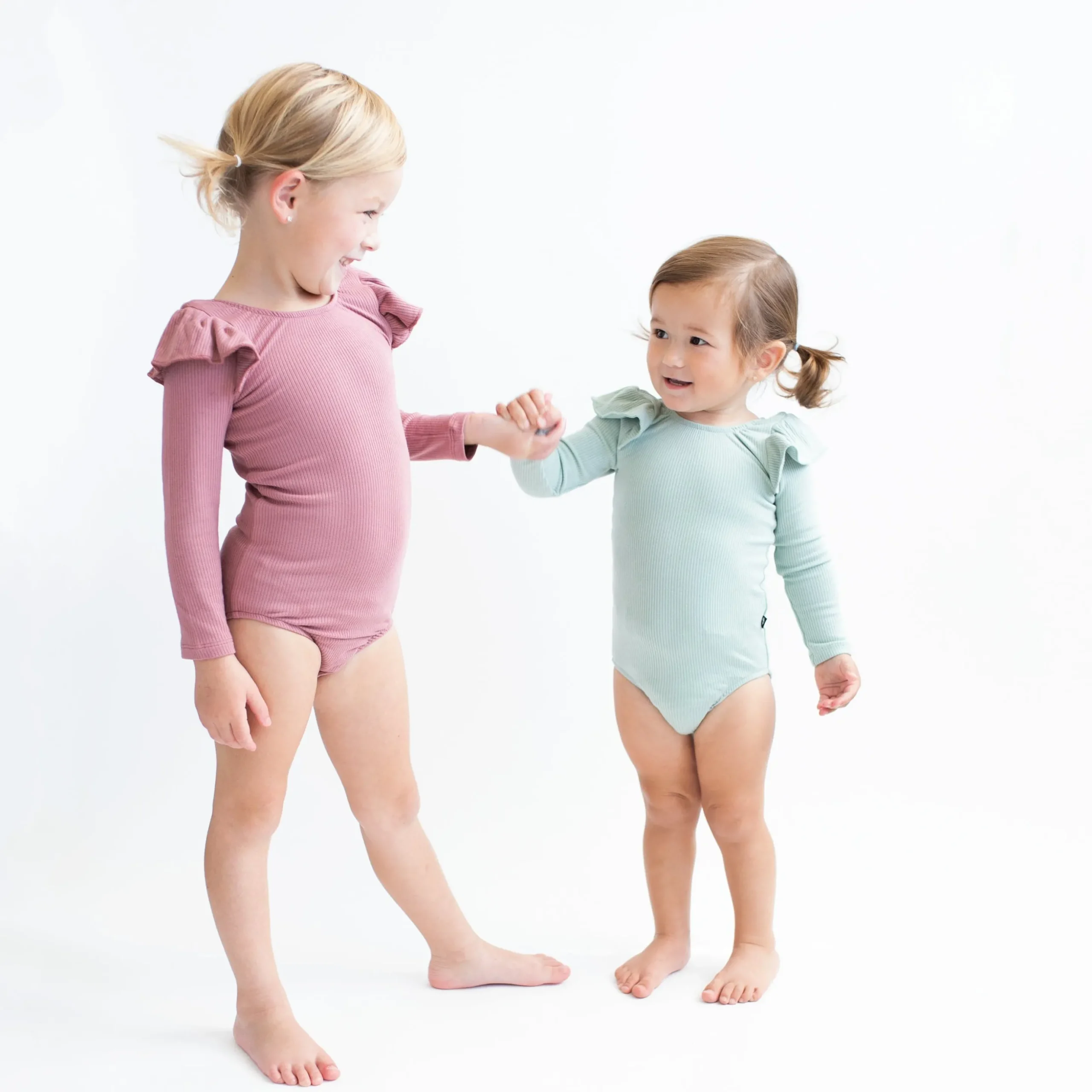 Ribbed Long Sleeve Ruffle Leotard in Sage