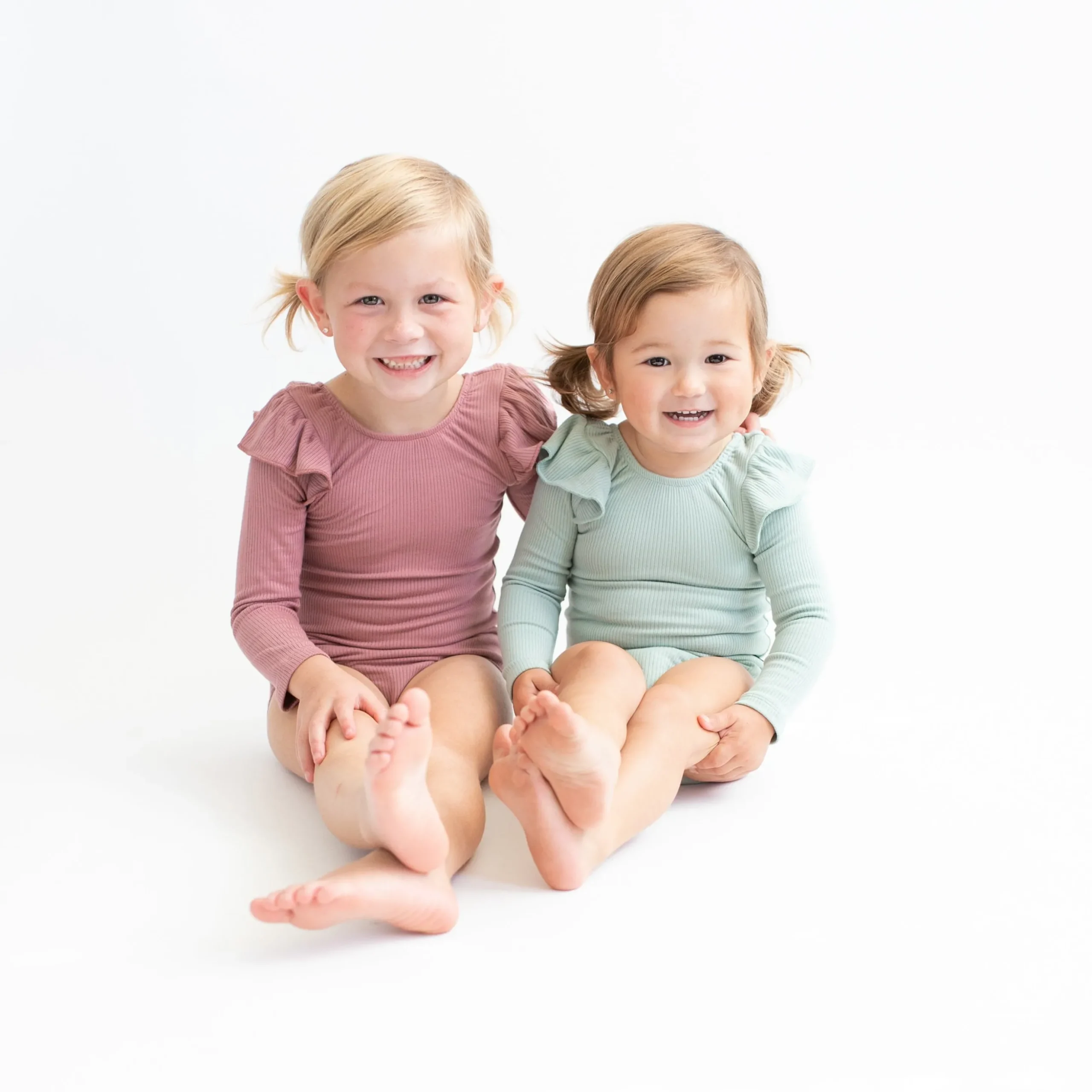 Ribbed Long Sleeve Ruffle Leotard in Sage