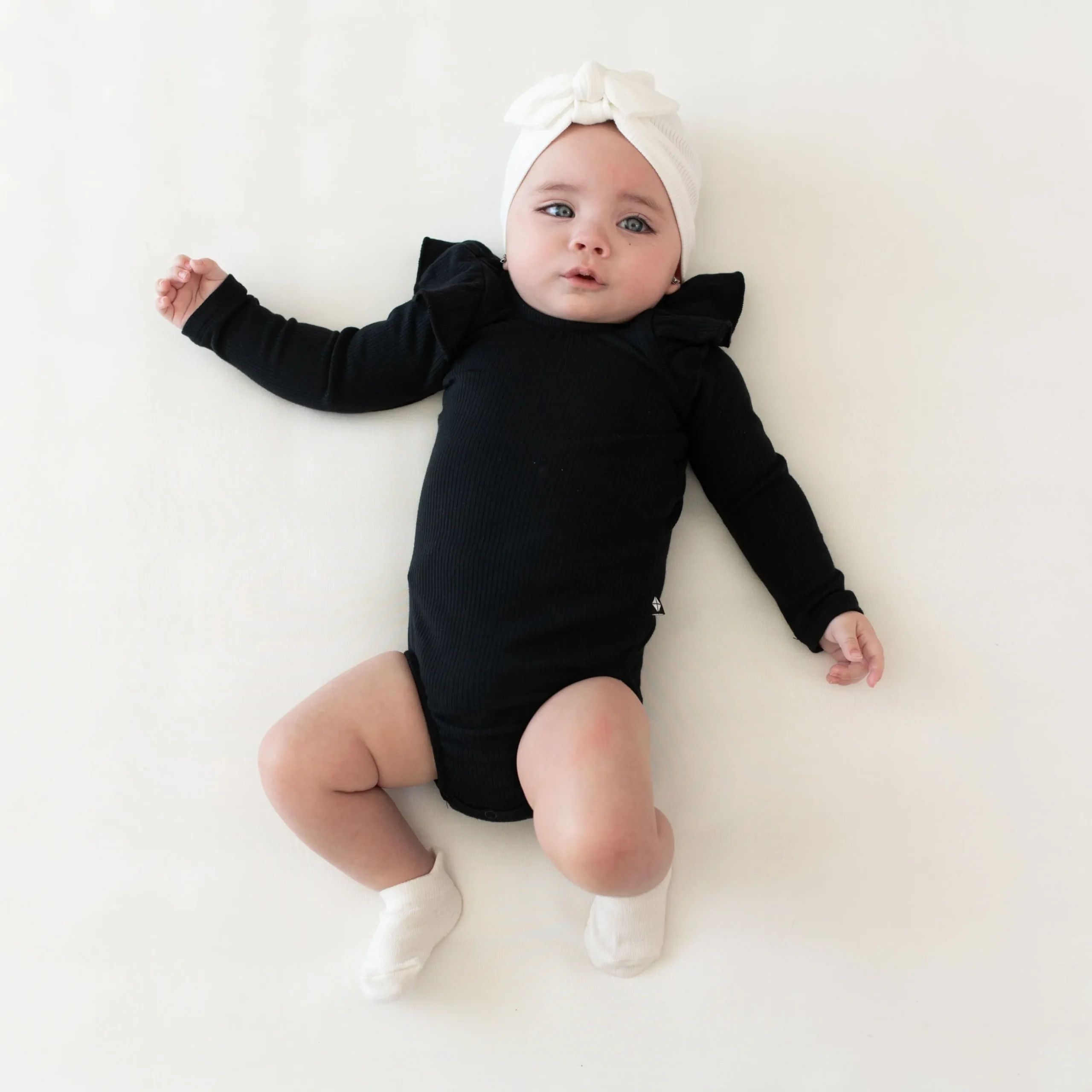 Ribbed Long Sleeve Ruffle Leotard in Midnight