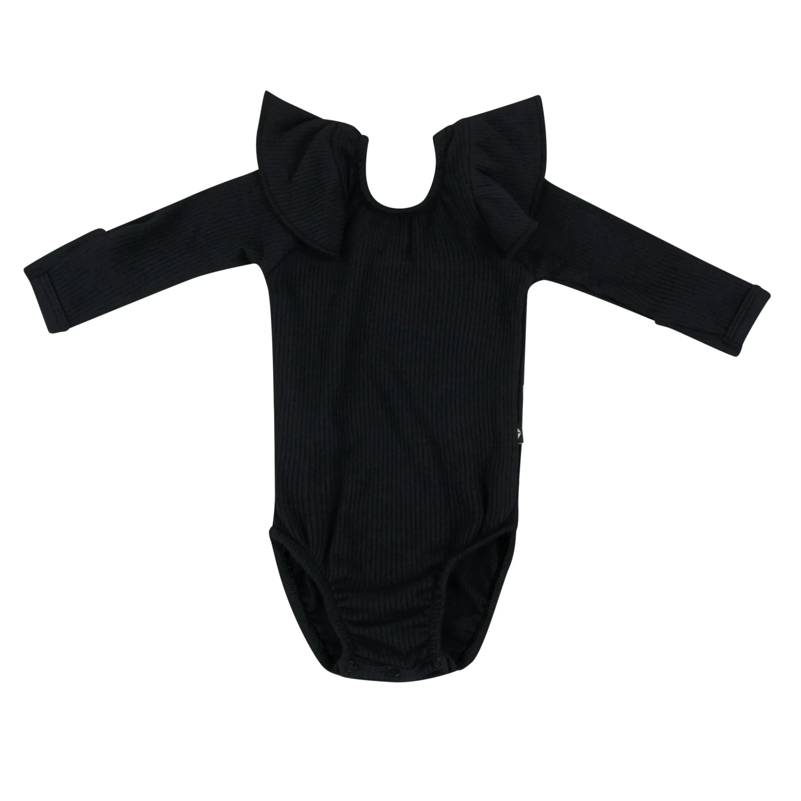 Ribbed Long Sleeve Ruffle Leotard in Midnight