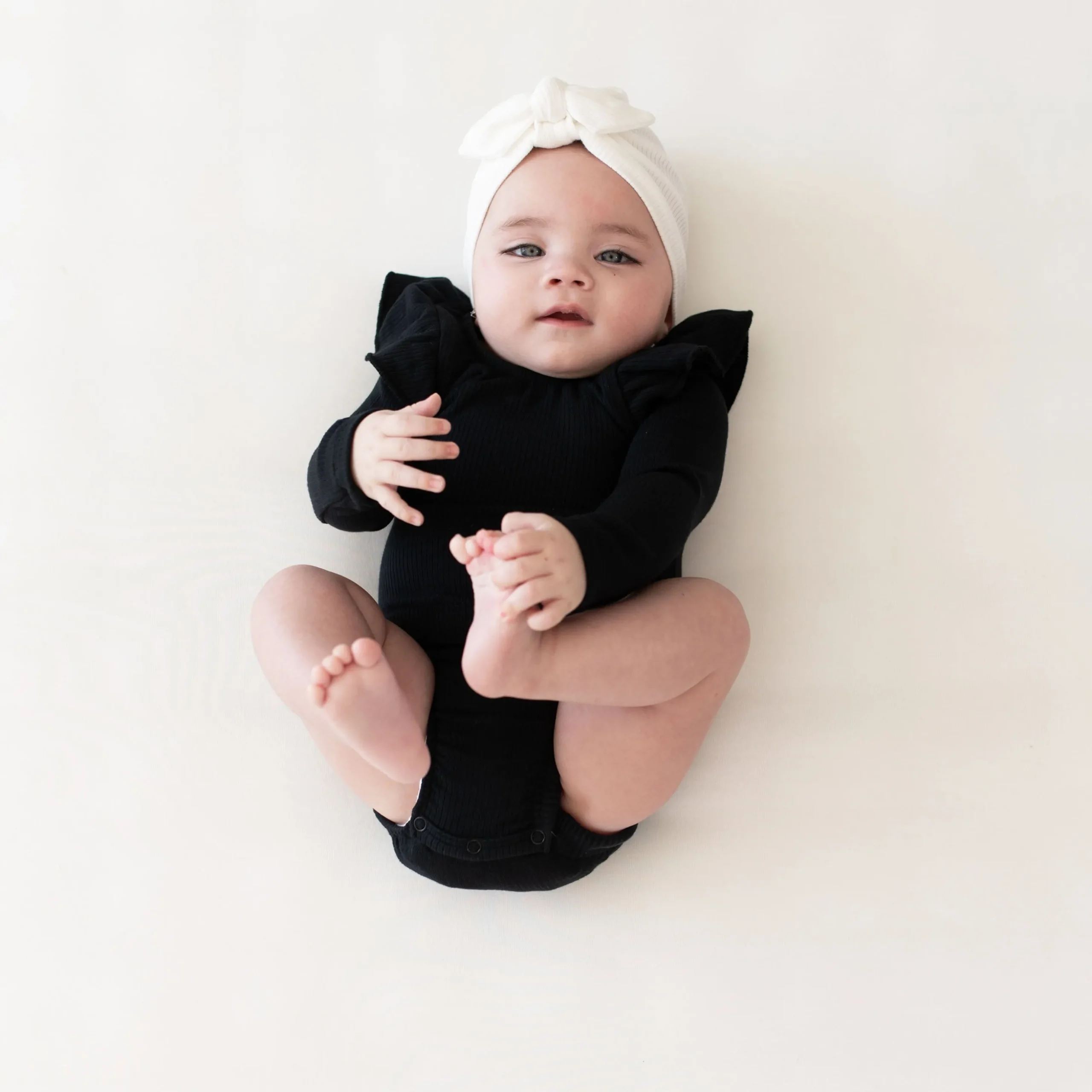 Ribbed Long Sleeve Ruffle Leotard in Midnight