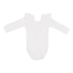 Ribbed Long Sleeve Ruffle Leotard in Cloud