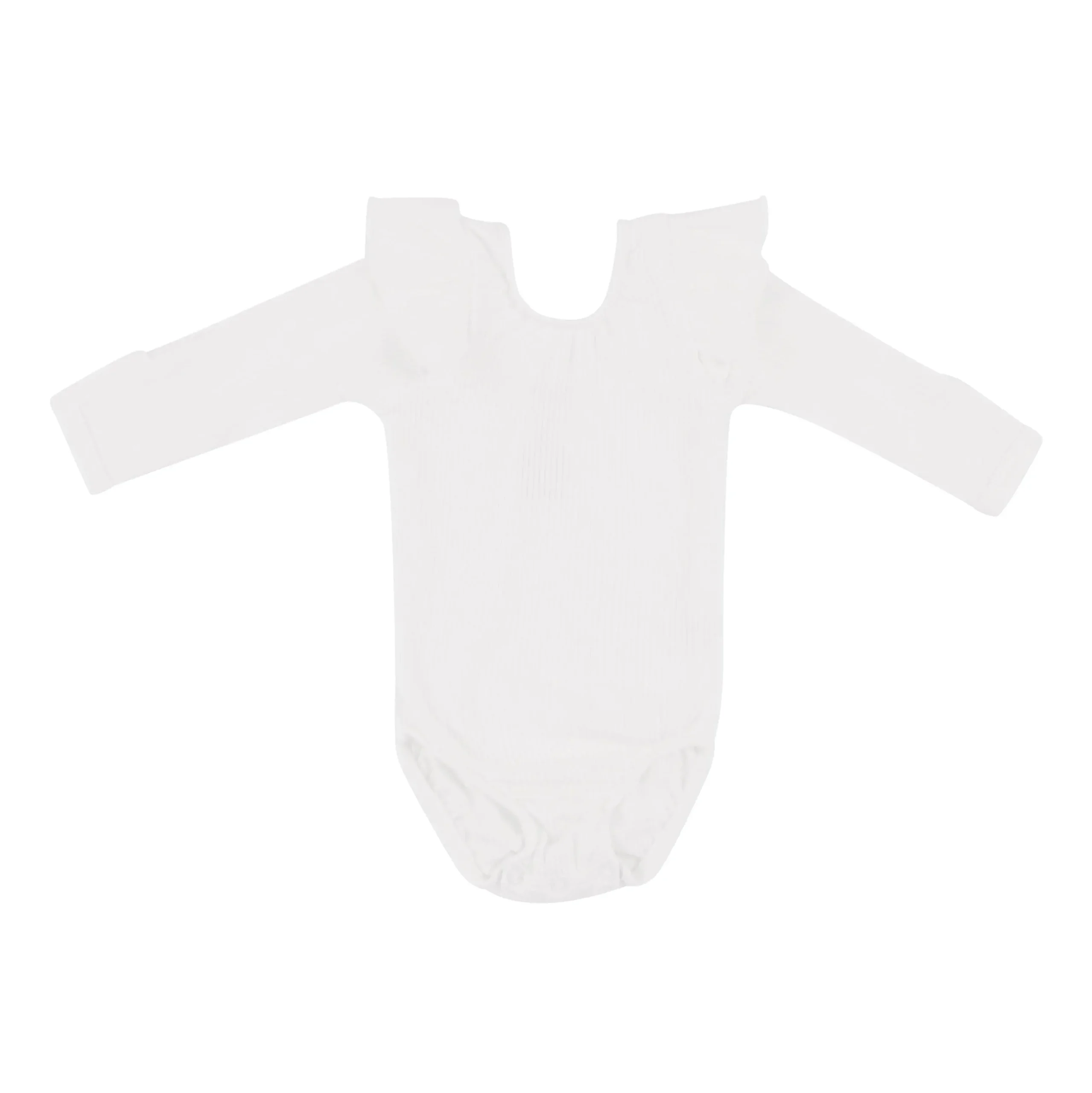 Ribbed Long Sleeve Ruffle Leotard in Cloud