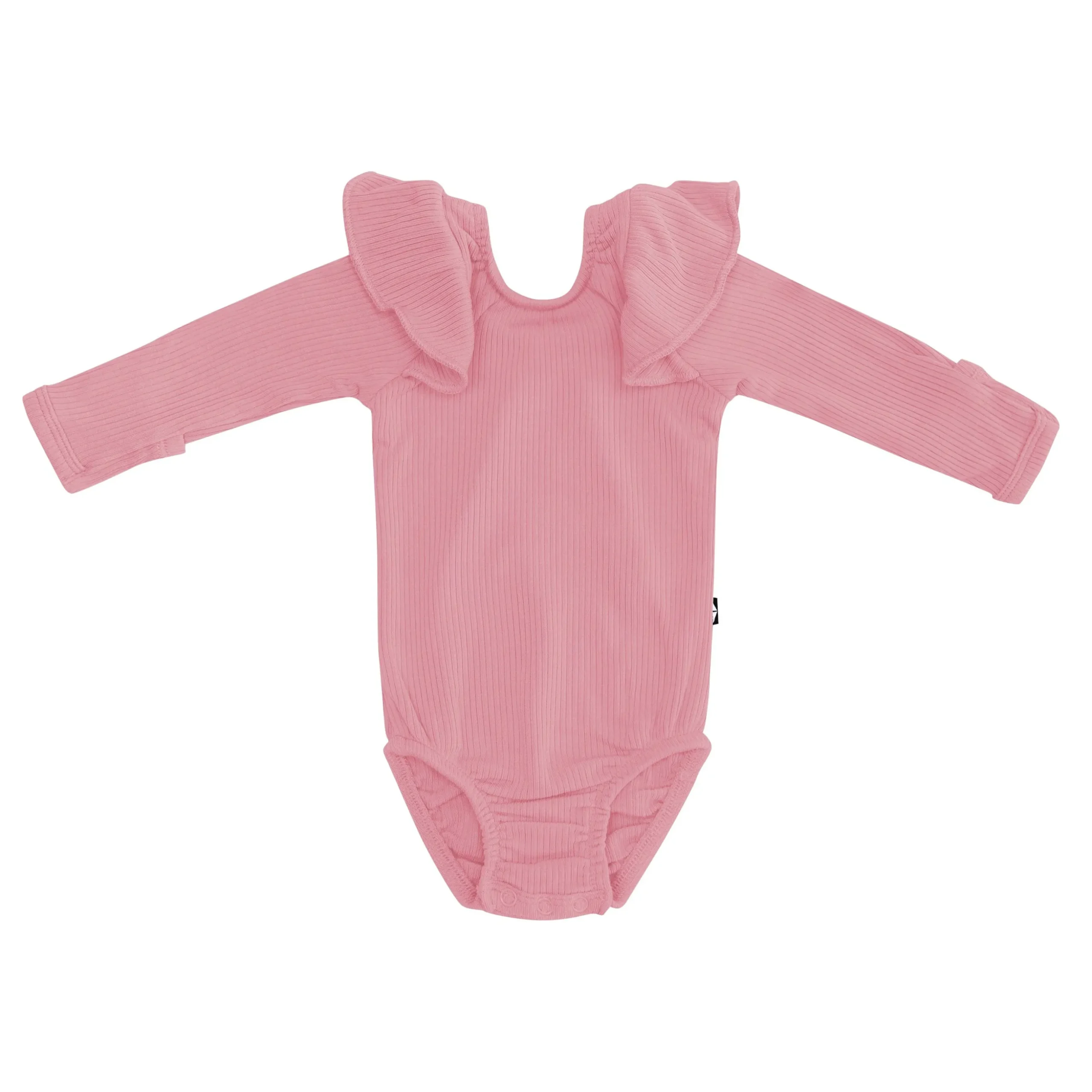 Ribbed Long Sleeve Ruffle Leotard in Apple Blossom