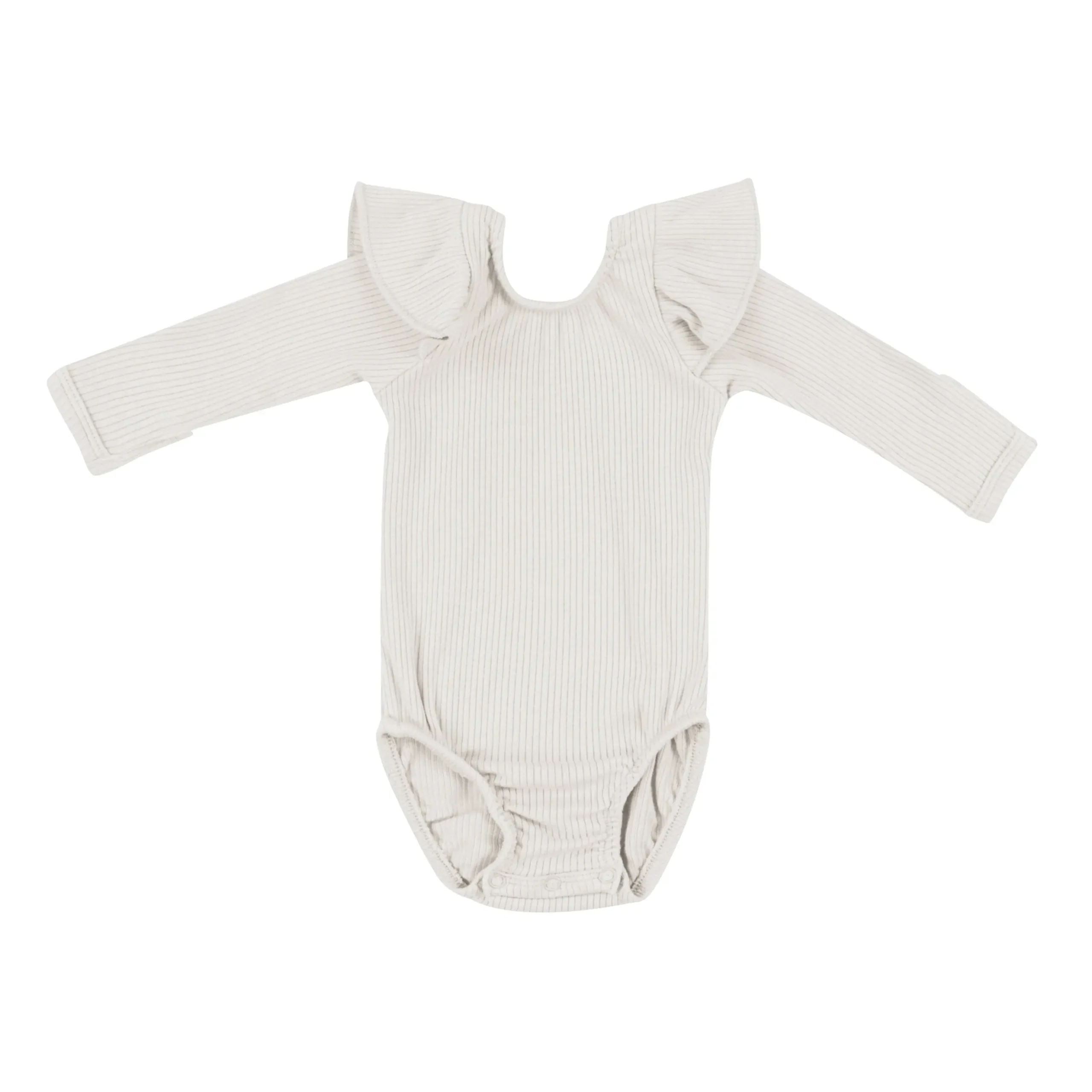 Ribbed Long Sleeve Ruffle Leotard in Oat