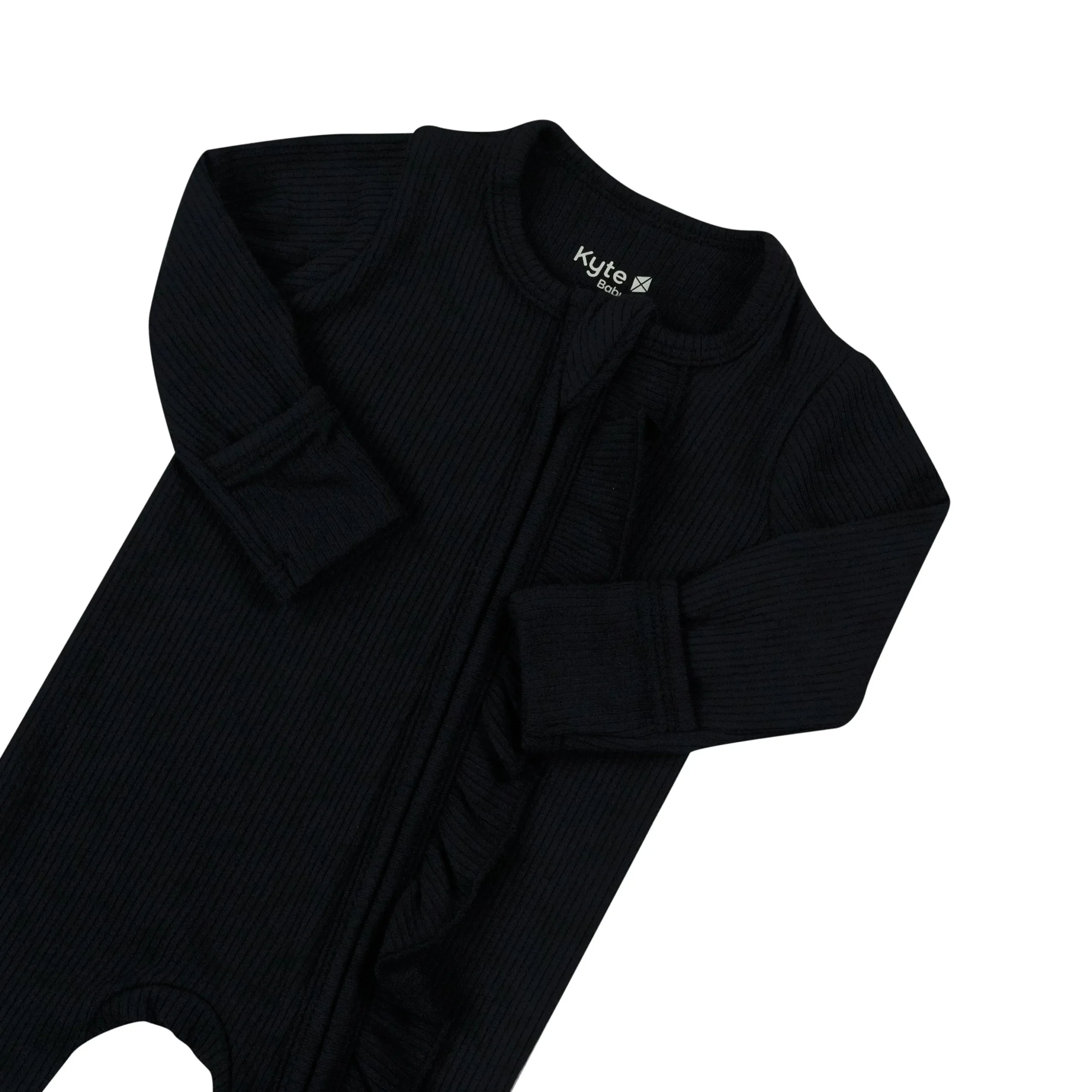 Ribbed Ruffle Zipper Footie in Midnight