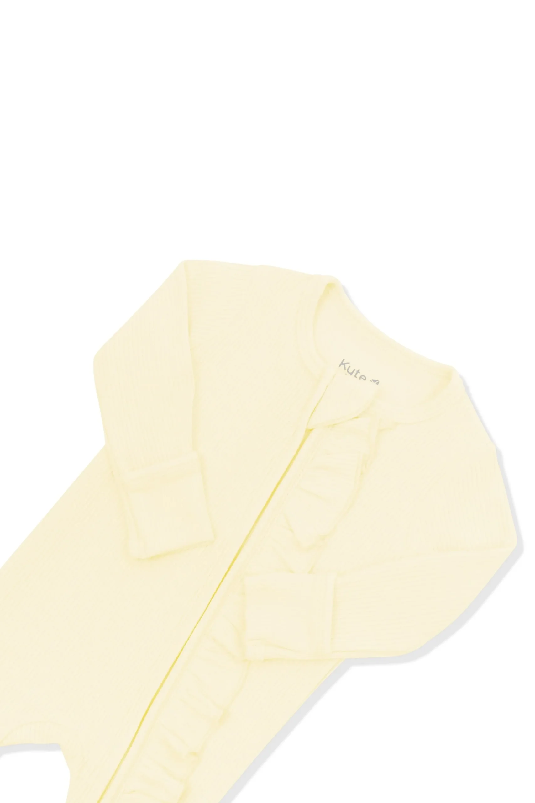 Ribbed Ruffle Zipper Footie in Chamomile