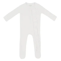 Ribbed Ruffle Zipper Footie in Cloud
