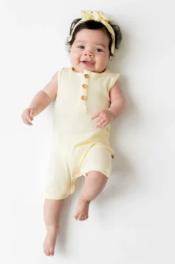 Ribbed Sleeveless Shortall in Chamomile