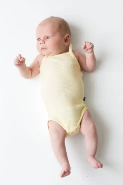Ribbed Spaghetti Strap Bodysuit in Chamomile