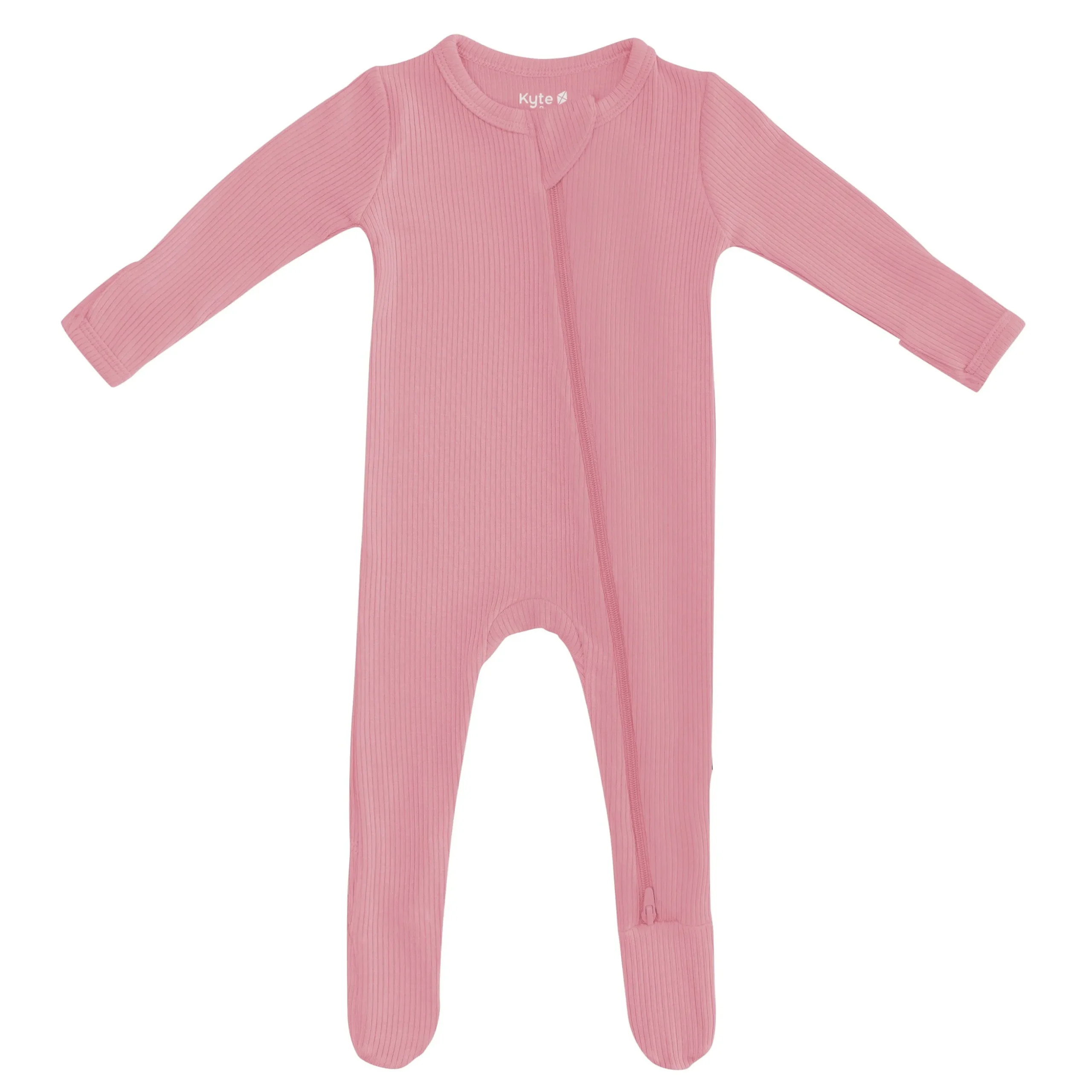 Ribbed Zipper Footie in Apple Blossom