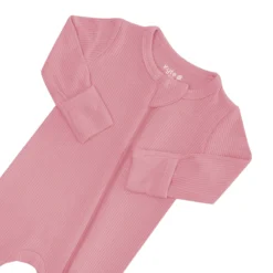 Ribbed Zipper Footie in Apple Blossom