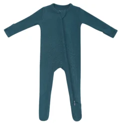 Ribbed Zipper Footie in Atlantic