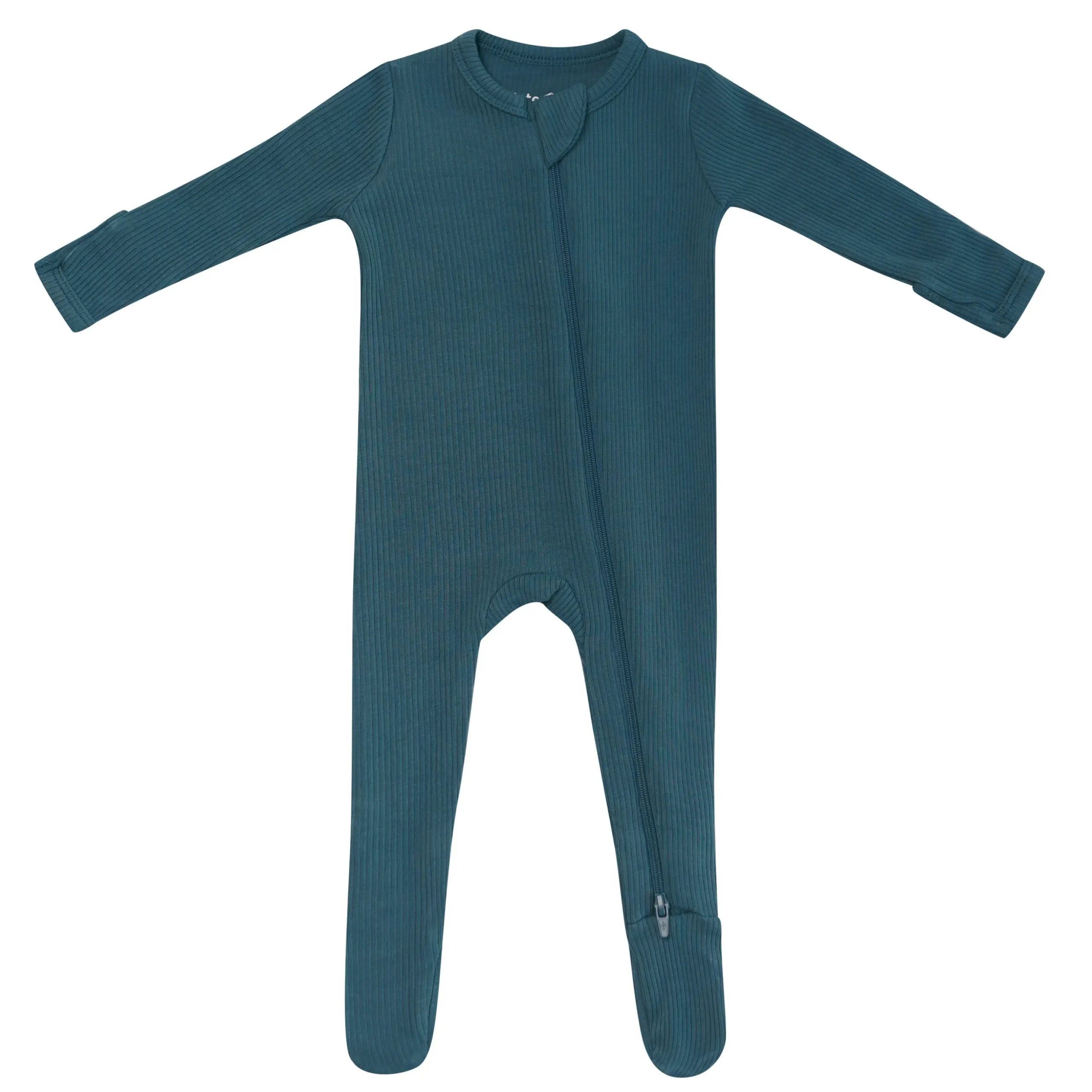 Ribbed Zipper Footie in Atlantic