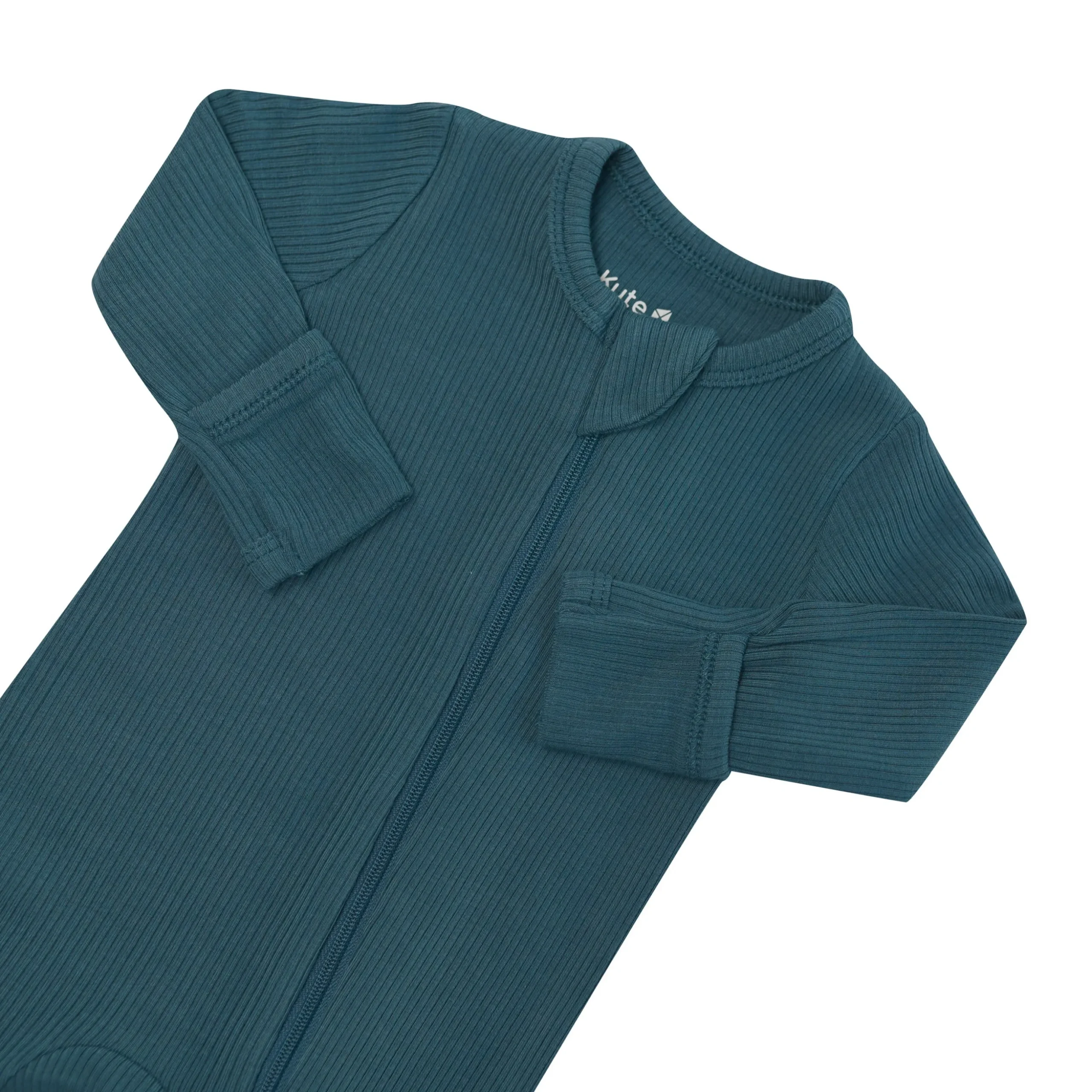 Ribbed Zipper Footie in Atlantic