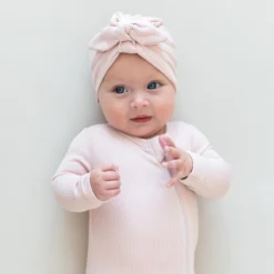 Ribbed Zipper Footie in Blush