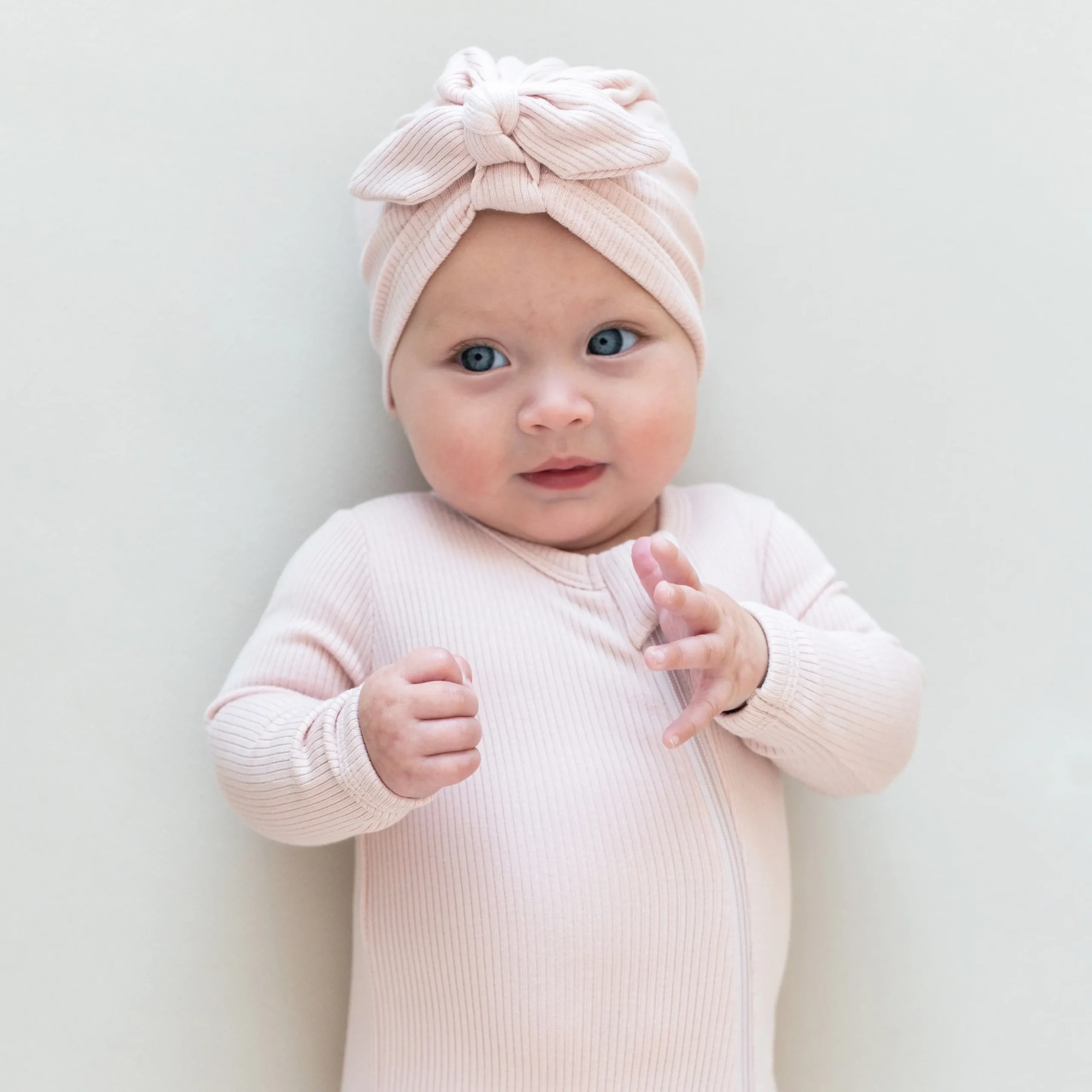 Ribbed Zipper Footie in Blush