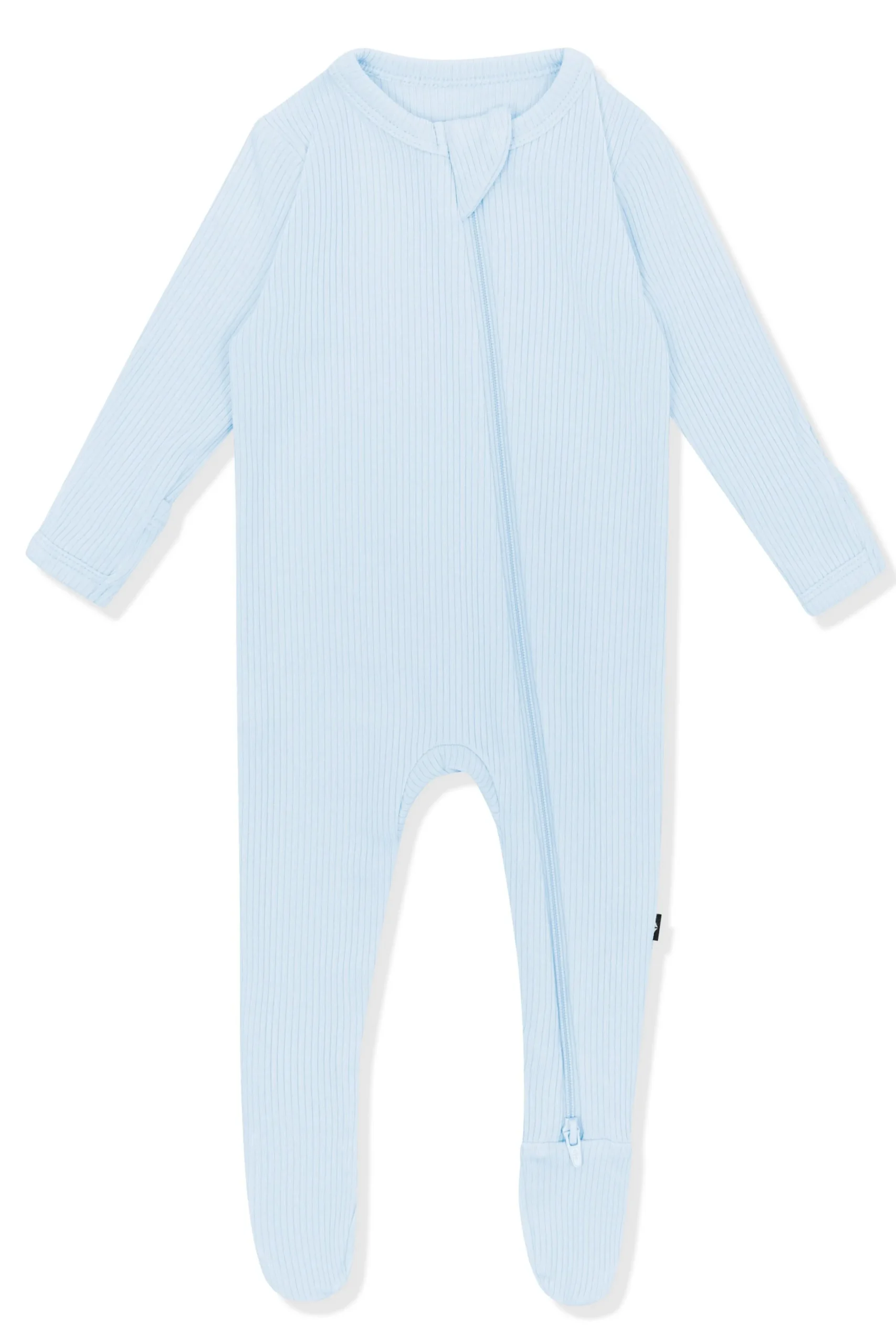 Ribbed Zipper Footie in Breeze