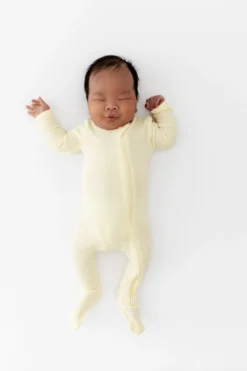 Ribbed Zipper Footie in Chamomile