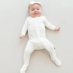 Ribbed Zipper Footie in Cloud