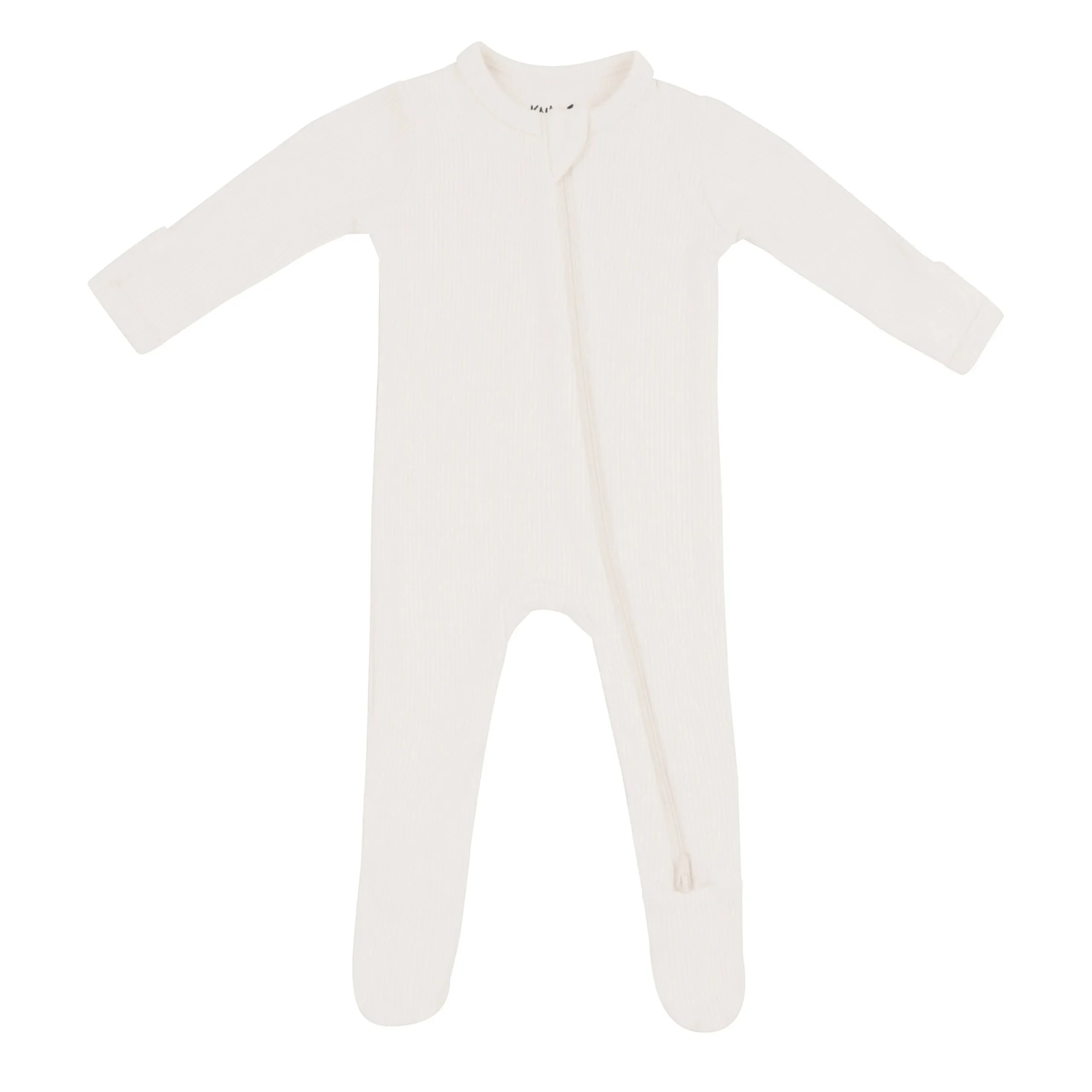 Ribbed Zipper Footie in Oat