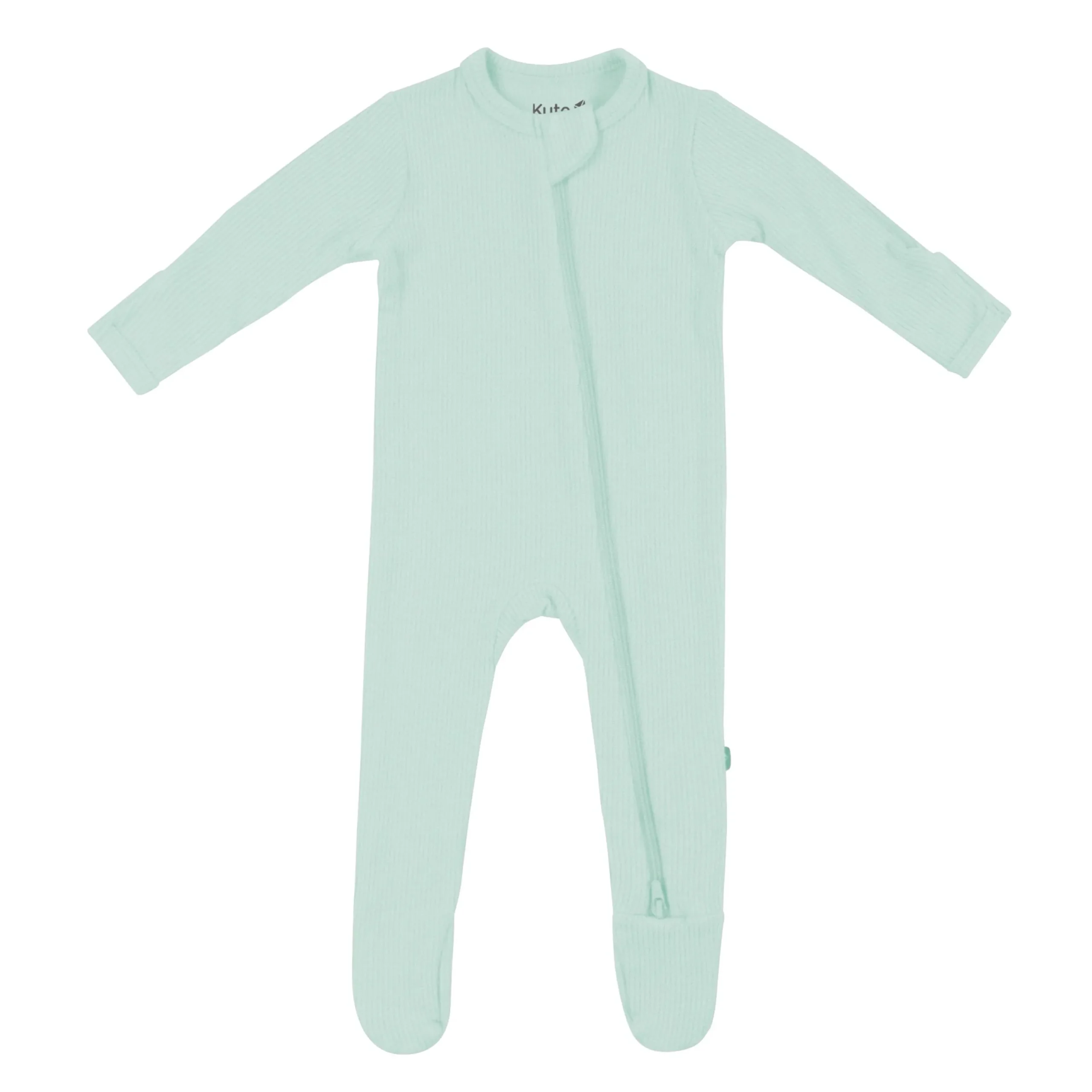 Ribbed Zipper Footie in Sage
