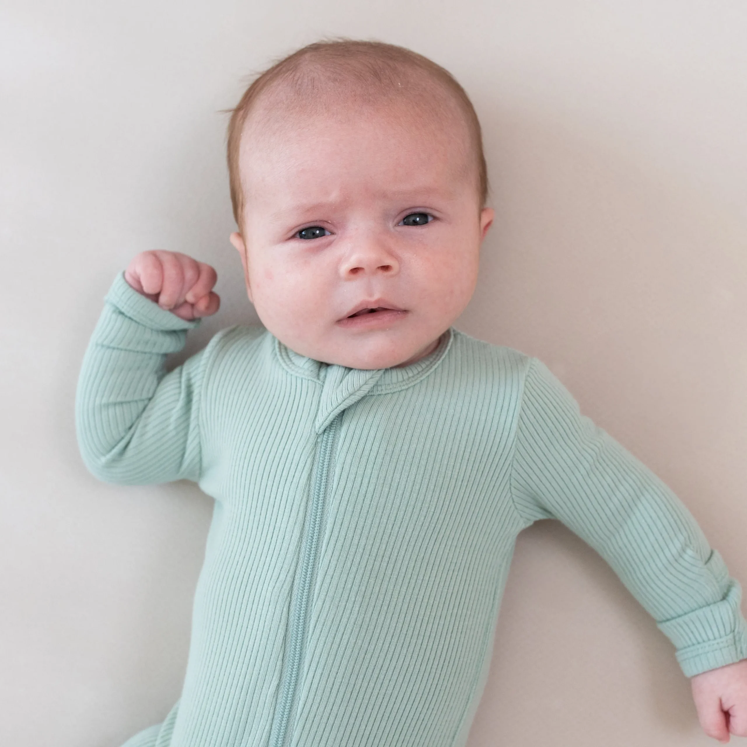 Ribbed Zipper Footie in Sage