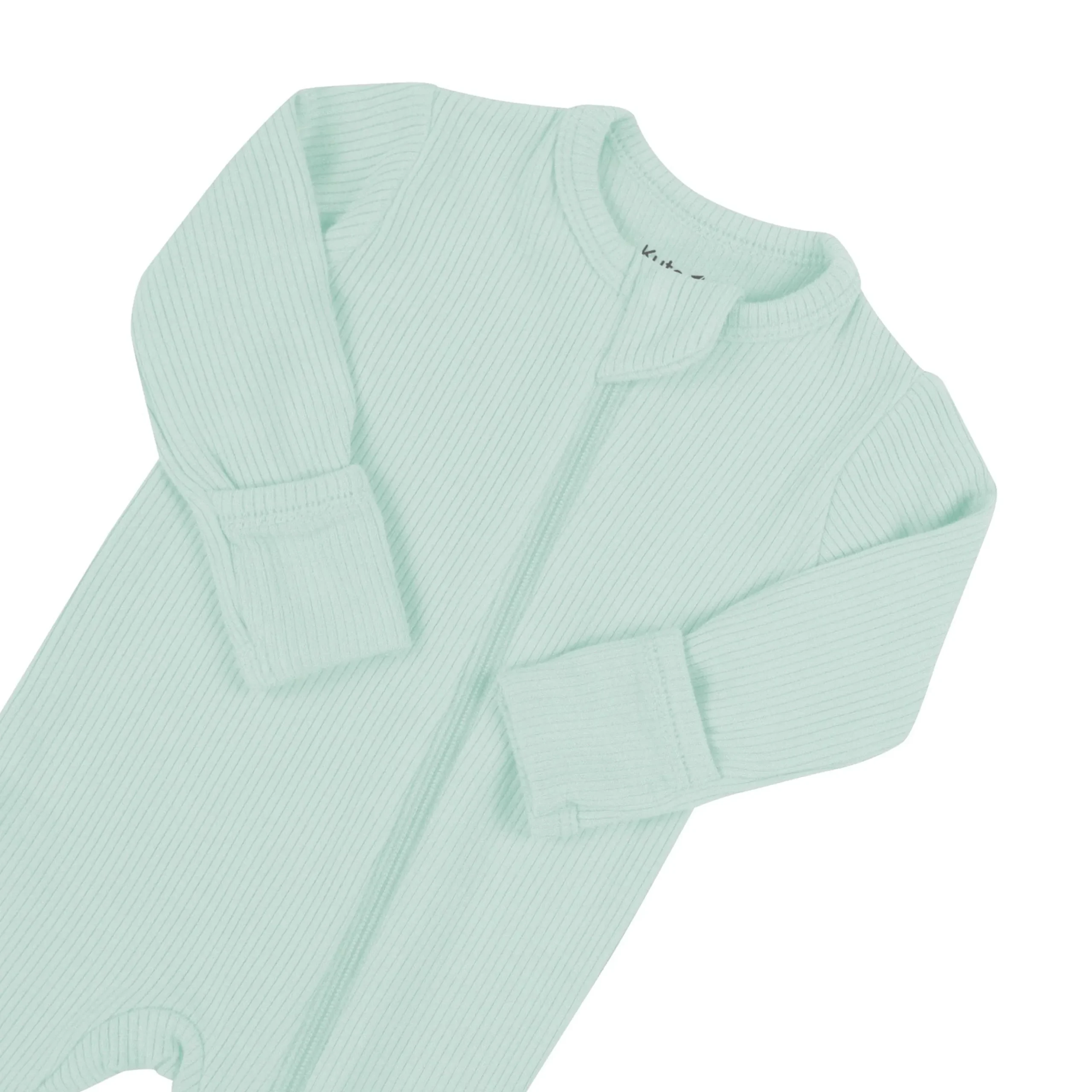 Ribbed Zipper Footie in Sage