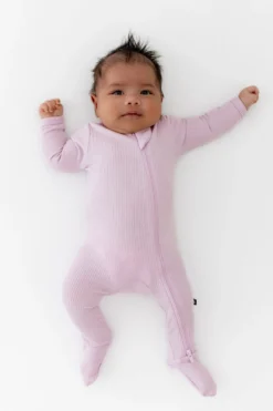 Ribbed Zipper Footie in Thistle