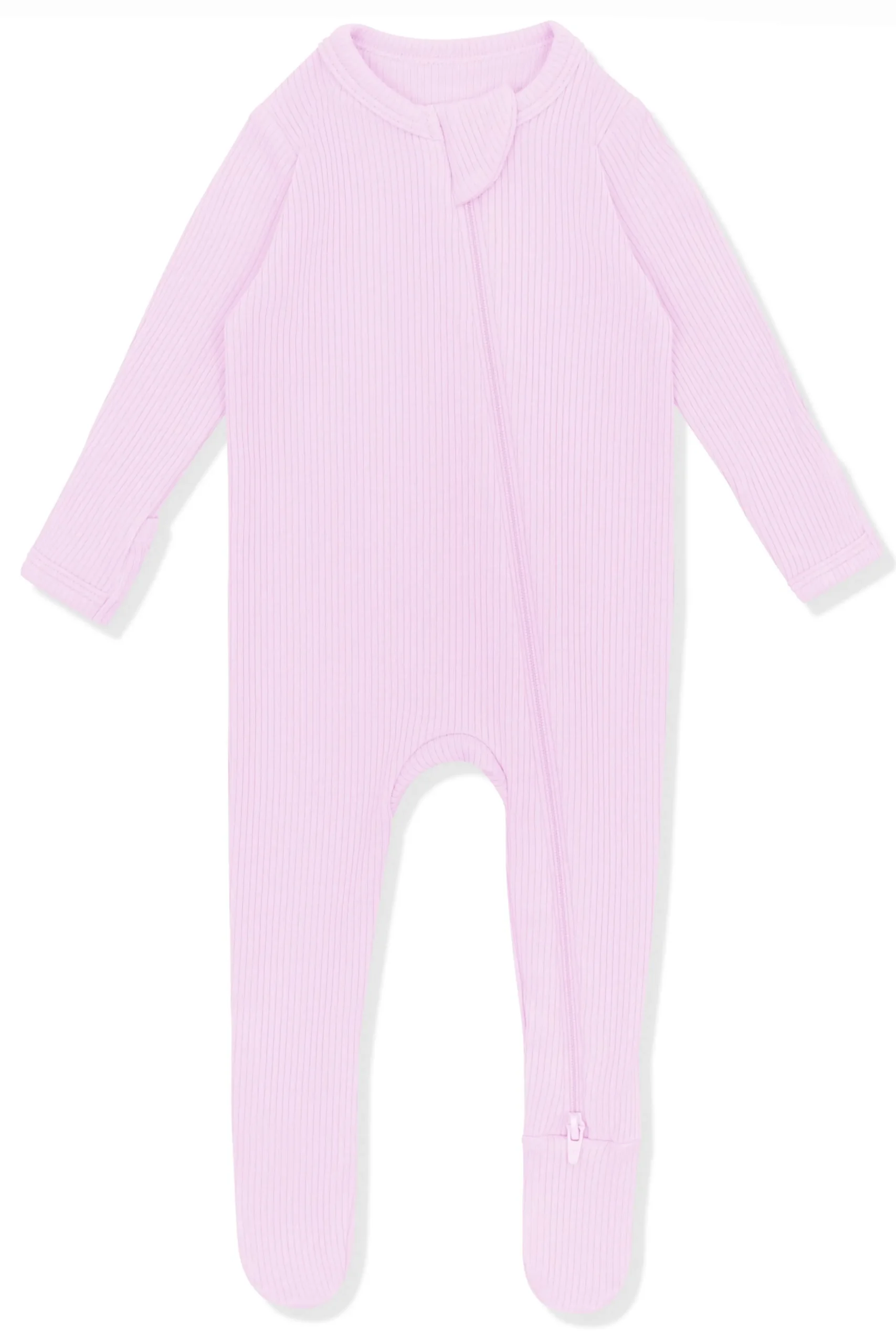 Ribbed Zipper Footie in Thistle