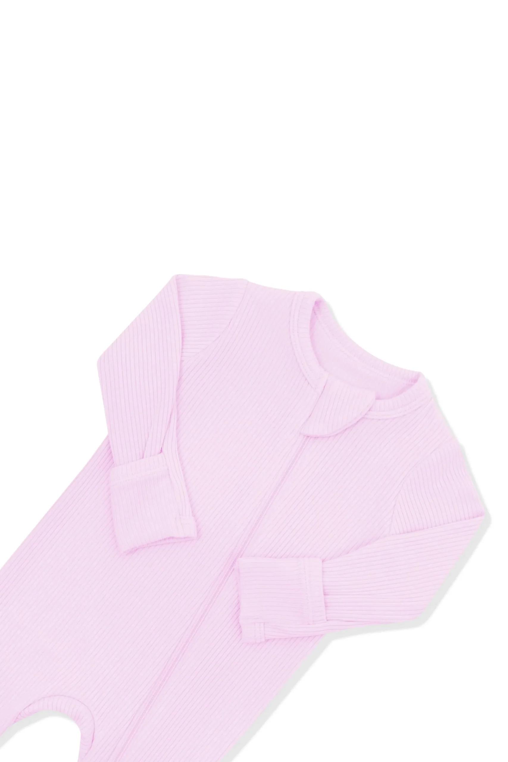 Ribbed Zipper Footie in Thistle