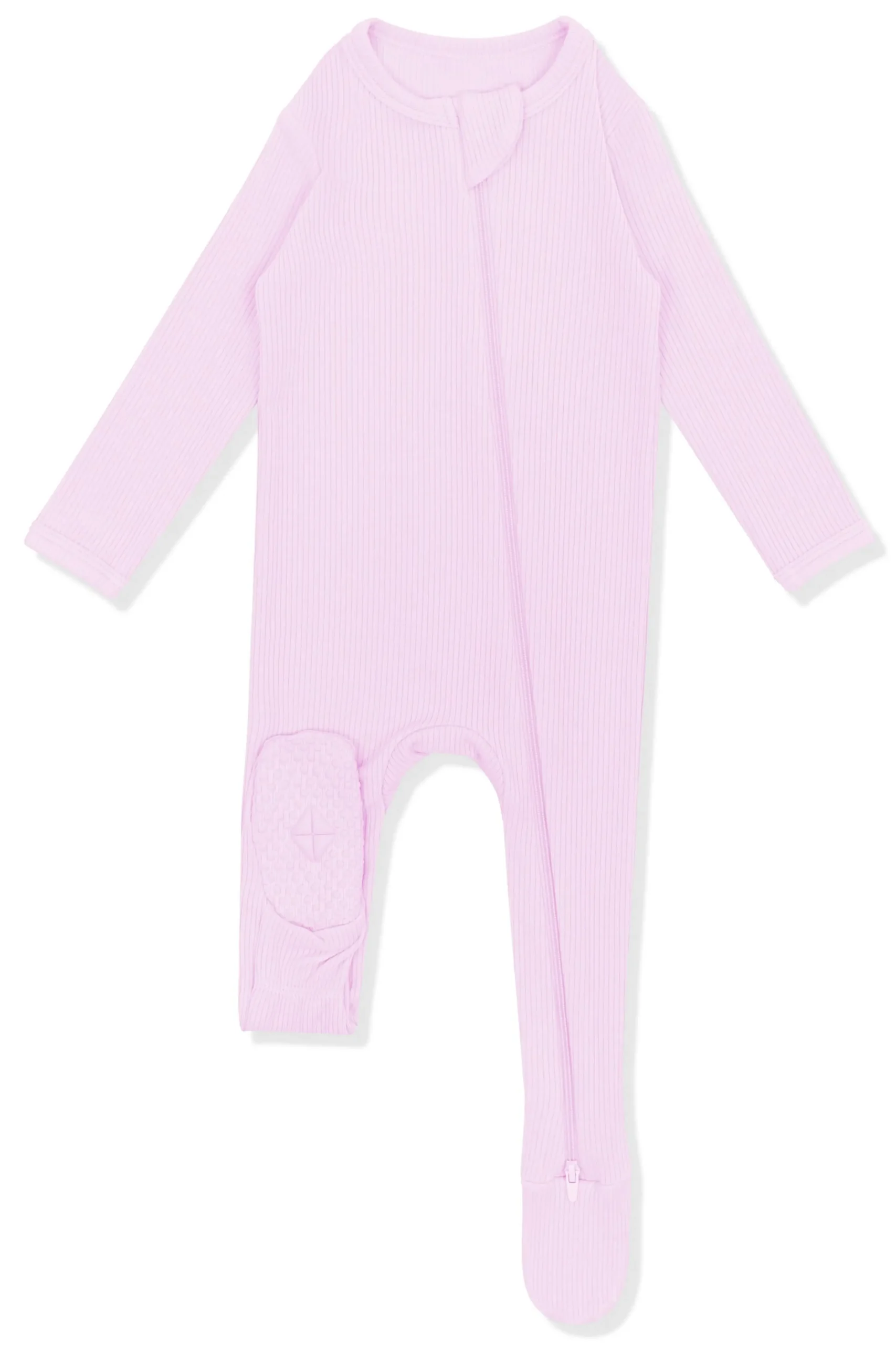 Ribbed Zipper Footie in Thistle