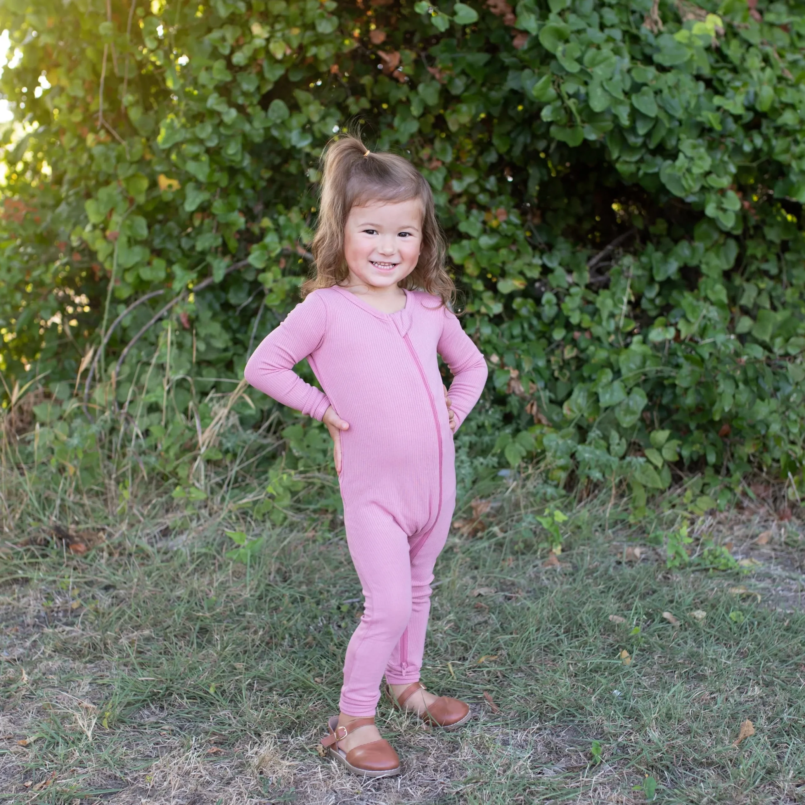 Ribbed Zipper Romper in Apple Blossom