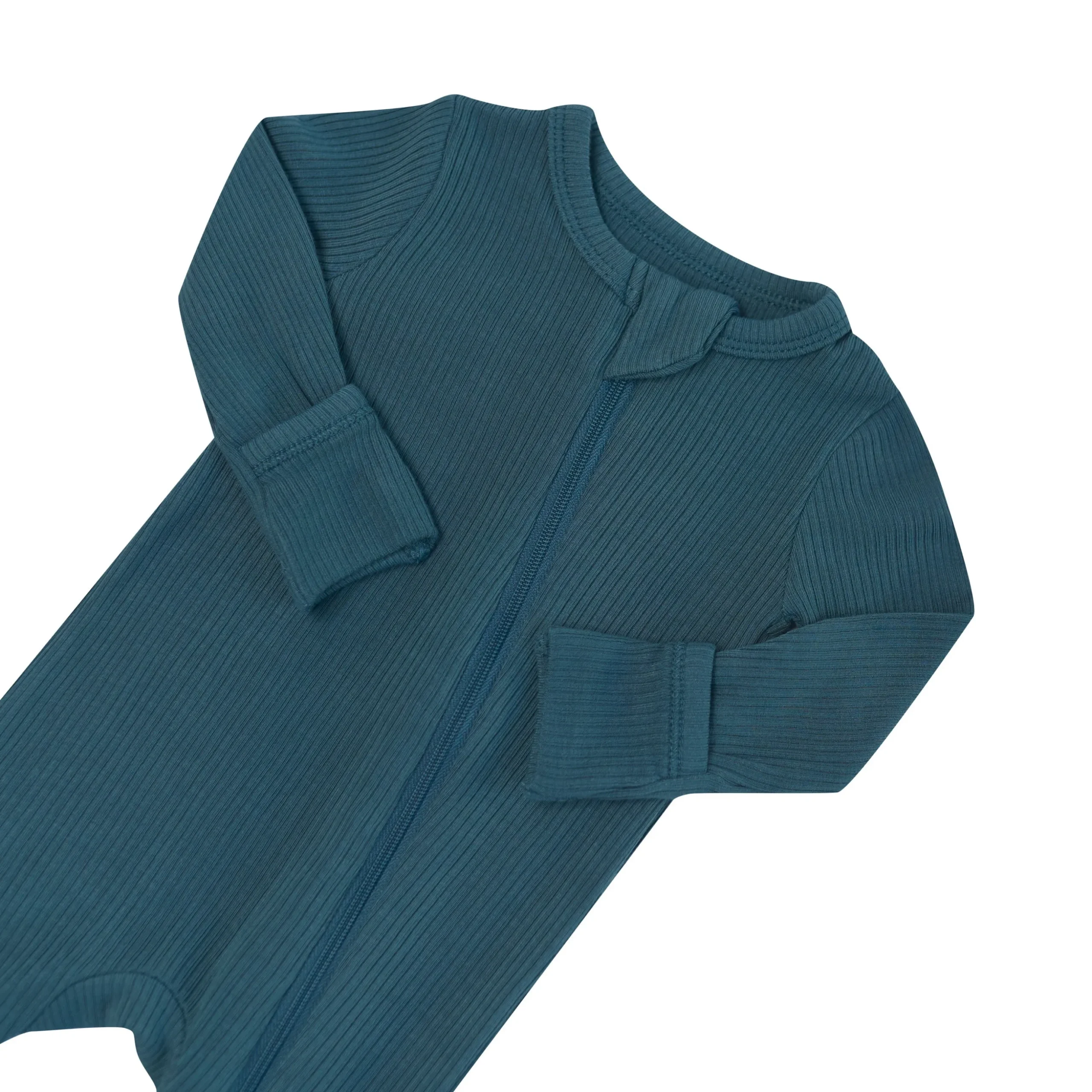 Ribbed Zipper Romper in Atlantic