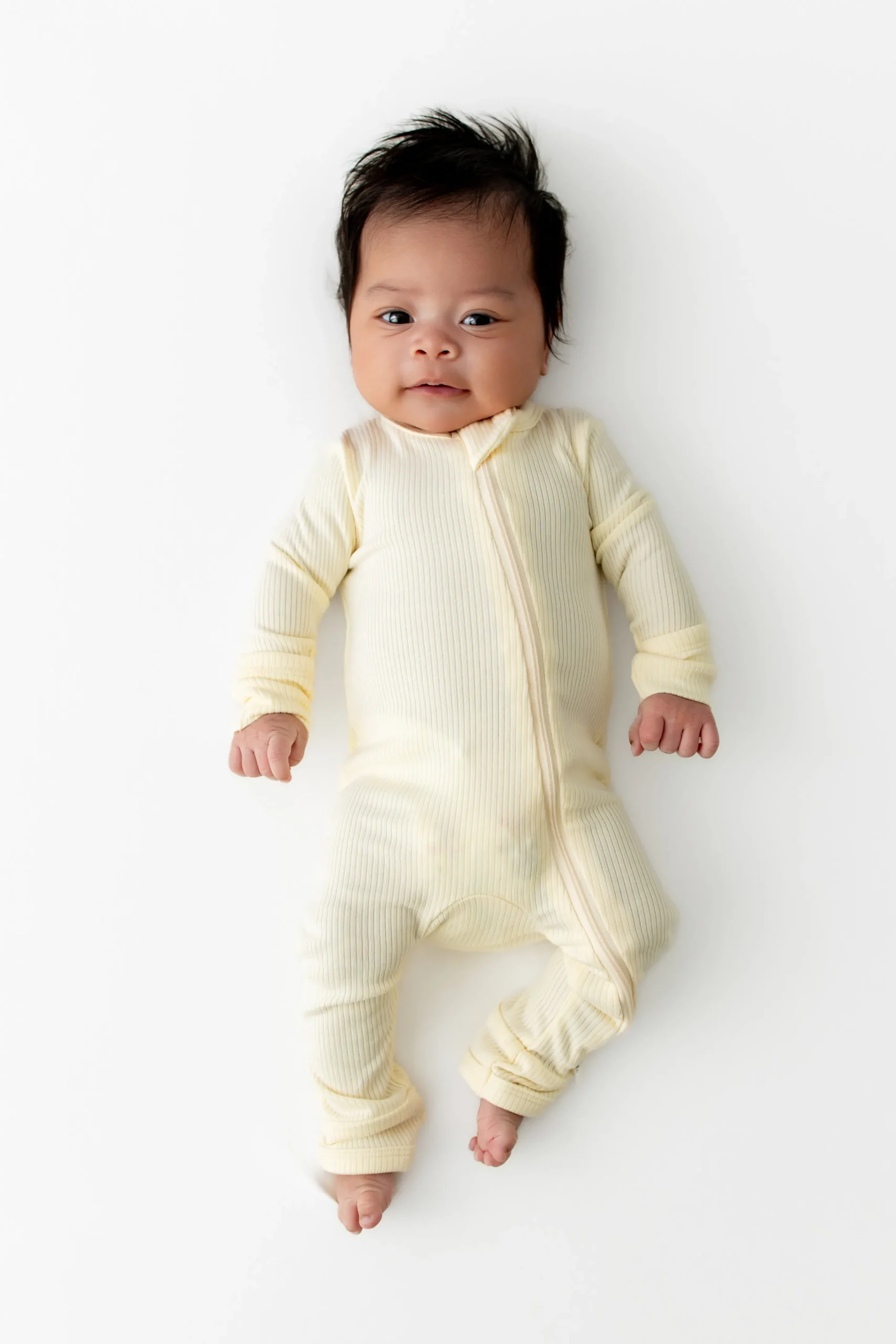 Ribbed Zipper Romper in Chamomile