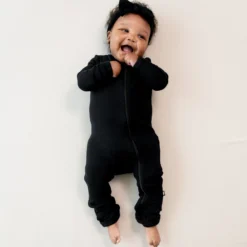 Ribbed Zipper Romper in Midnight
