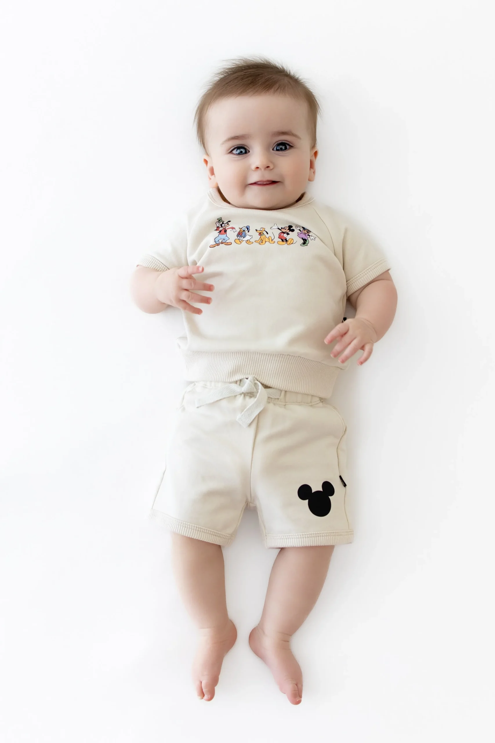 Short Sleeve Jogger Set in Mickey and Friends on Ecru