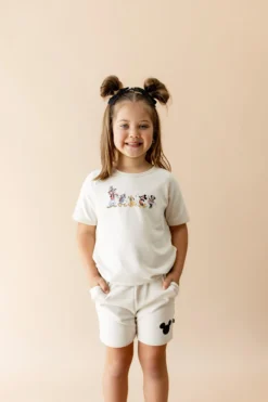 Short Sleeve Jogger Set in Mickey and Friends on Ecru